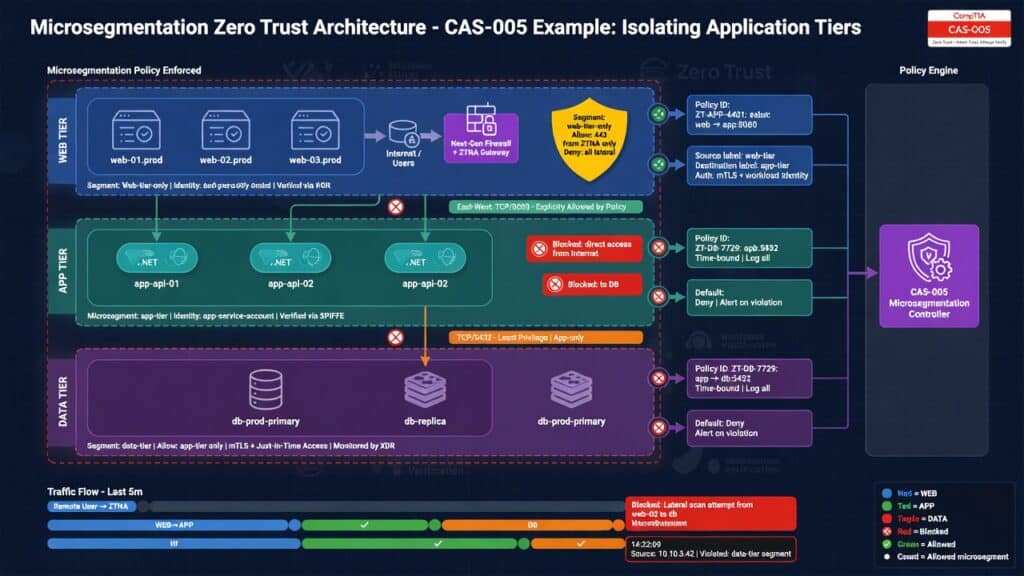 Microsegmentation zero trust architecture CAS-005 example isolating application tiers
