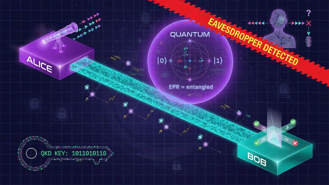 a simple graphic depicting quantum cryptography