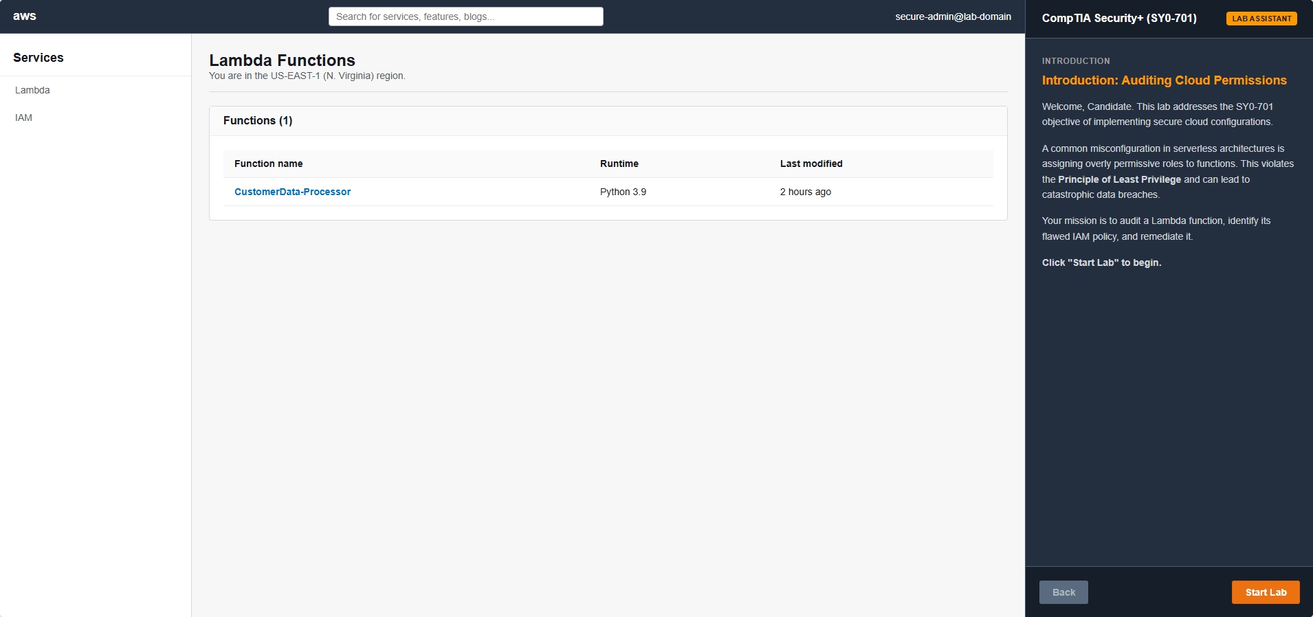 SY0-701 Lab: Auditing Serverless AWS Lambda Permissions & IAM Roles